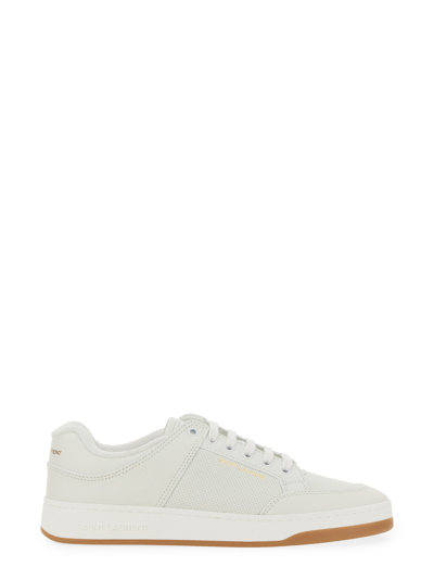 Saint Laurent Sl61 Logo-print Smooth And Textured-leather Trainers In White