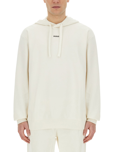 Hugo Man Sweatshirt Cream Size Xl Cotton In White