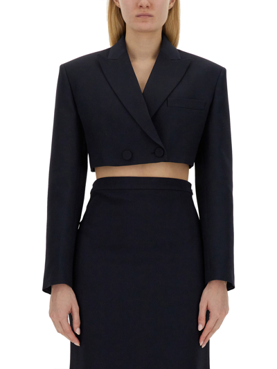 Valentino Cropped Jacket In Crepe Couture In Blue