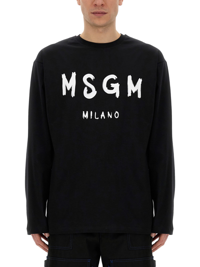 MSGM T-SHIRT WITH BRUSHED LOGO