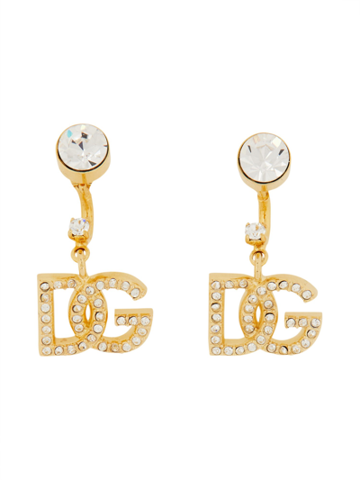 Dolce & Gabbana Dg Logo Earrings With Rhinestones In Gold