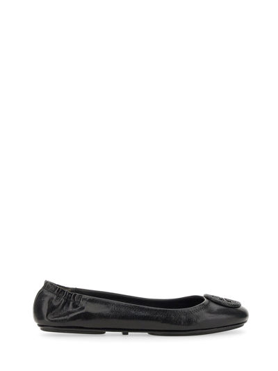 Tory Burch Minnie Logo Embellished Ballerina Shoes In Black