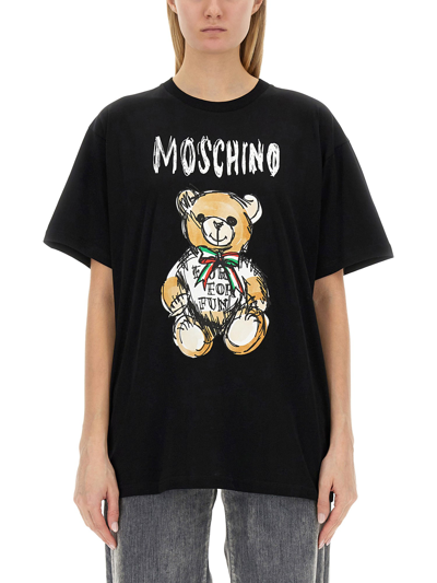 Moschino Teddy Bear-print Cotton T-shirt In Black