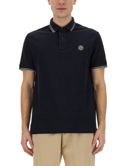 Stone Island Polo With Logo In Blue