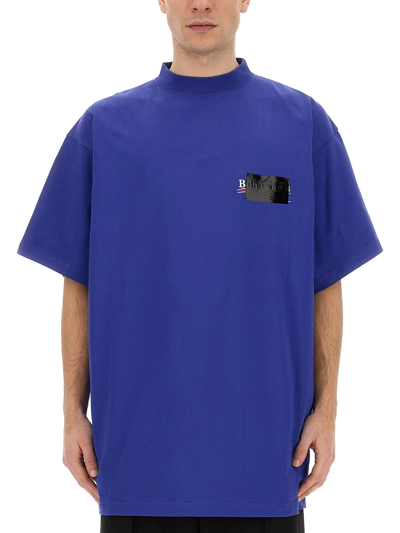 Balenciaga T-shirt With Logo In Blue