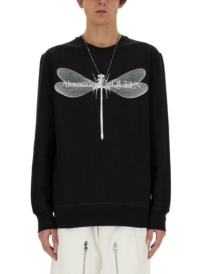 Alexander Mcqueen Dragonfly-print Cotton Sweatshirt In Black