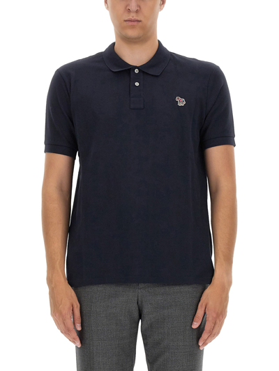 Ps By Paul Smith Polo With Logo Patch In Blue