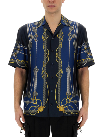 Versace Silk Shirt In Blue/gold