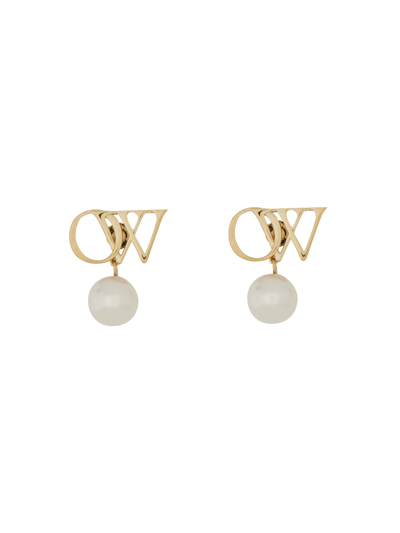 Off-white Ow Faux-pearl Drop Earrings In Gold