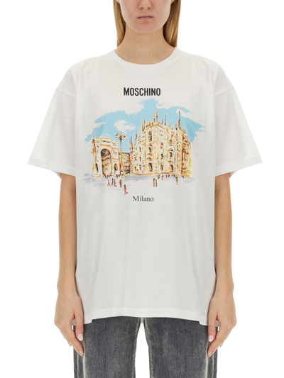 Moschino Logo Printed Crewneck T In White