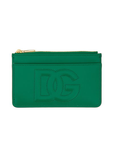 Dolce & Gabbana Leather Card Holder In Green