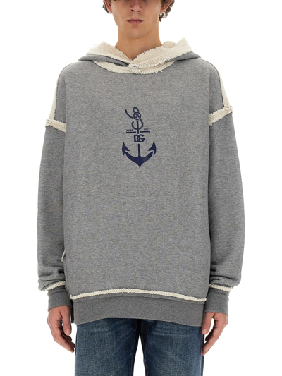 Dolce & Gabbana Sweatshirt With Navy Print In Grey