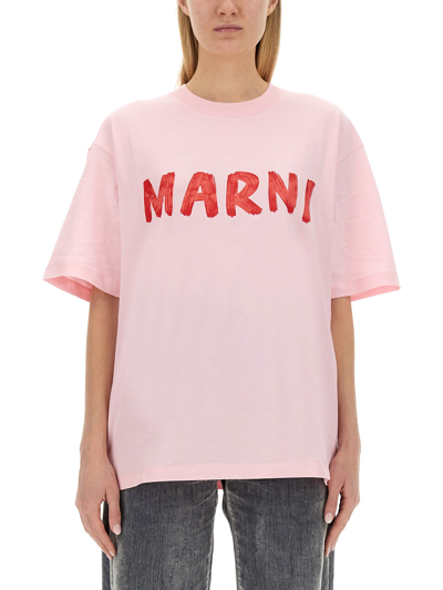 Marni T-shirt With Logo In Pink