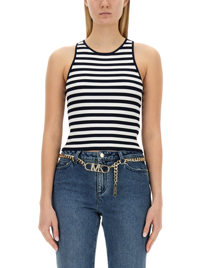 Michael Michael Kors Striped Crewneck Top In White