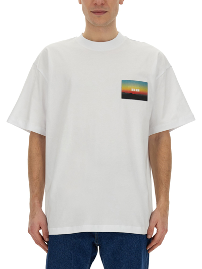 MSGM T-SHIRT WITH "SUNSET" PATCH APPLICATION