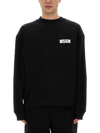 Msgm Rib Trim Crewneck Logo Sweatshirt In Black