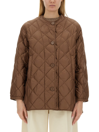 Max Mara Buttoned Long-sleeved Quilted Jacket In Beige