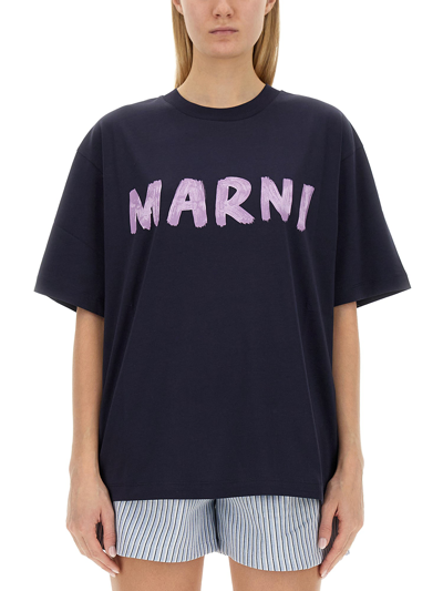 Marni T-shirt With Logo In Blue