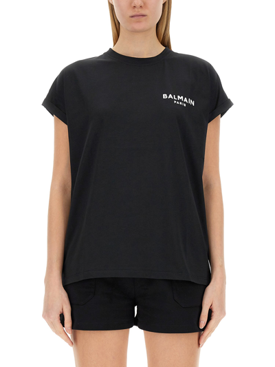 BALMAIN FLOCKED LOGO T-SHIRT