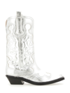 Ganni Recycled Metallic Embroidered Western Boots In Silver