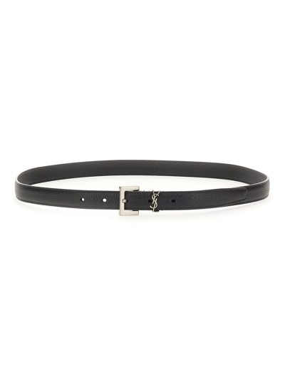 Saint Laurent Thin Belt "cassandras" In Black