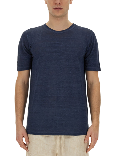 120% Lino Linen T-shirt In Blue
