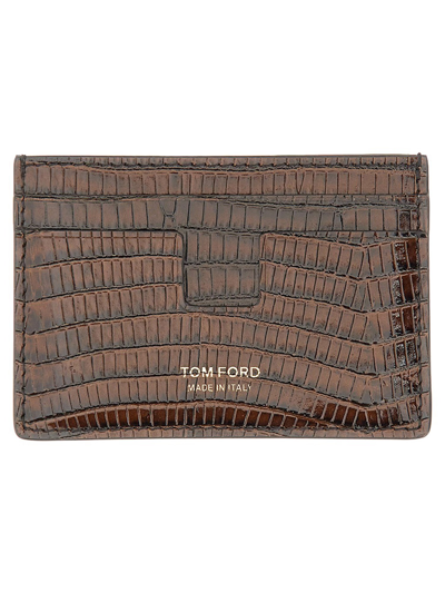 Tom Ford T Line Classic Card Holder In Brown