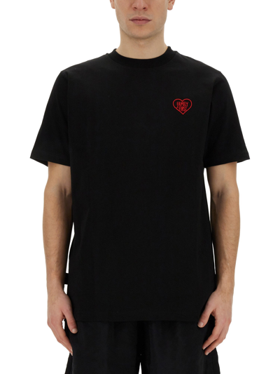 Family First Black Embroidered Heart T-shirt