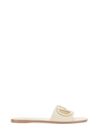 Valentino Vlogo Signature Flat Leather Sandals In Ivory