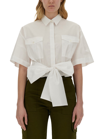 Msgm Bow-fastening Cropped Cotton Shirt In White