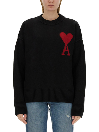 Ami Alexandre Mattiussi Sweatshirt With Logo Embroidery In Black