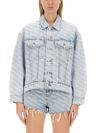 Alexander Wang T Alexanderwang.t Falling Back Logo Denim Jacket In Pebble Bleach