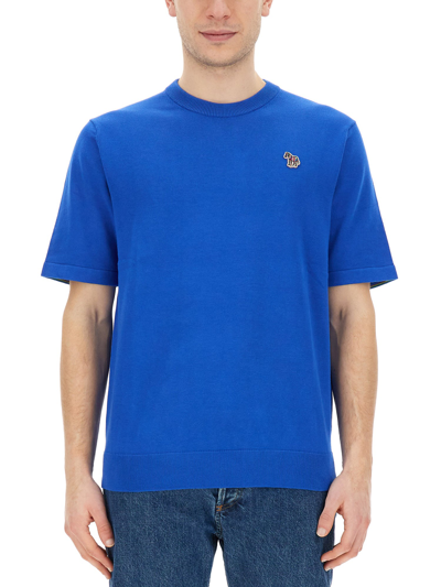 Ps By Paul Smith Zebra-patch Organic Cotton T-shirt In Blue