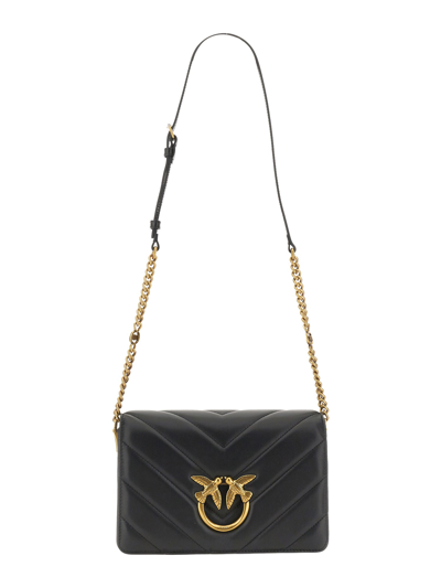 Pinko Classic Love Click Leather Bag In Black-antique Gold