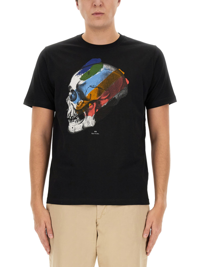 Ps By Paul Smith Ps Paul Smith Mens Reg Fit T Shirt Skull Stripe In Black