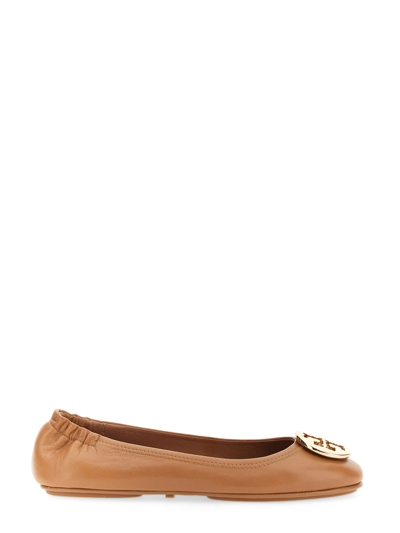 Tory Burch Ballerina "minnie Travel" In Beige