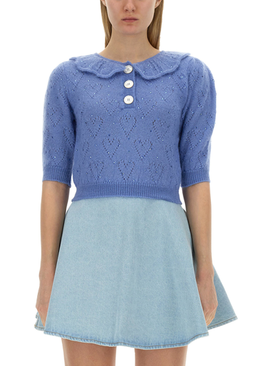 Alessandra Rich Hearts Jersey In Azure