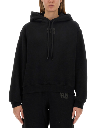 Alexander Wang T T By Alexander Wang Women Essential Puff Logo Terry Hoodie In Black