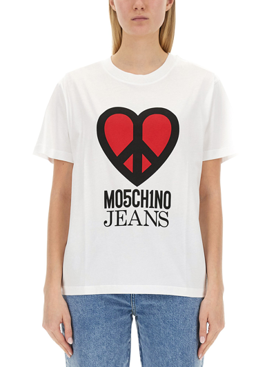 Moschino Jeans Logo-print Cotton T-shirt In White