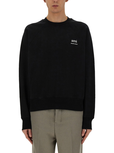 Ami Alexandre Mattiussi Heavy Cotton Sweatshirt W/logo In Black