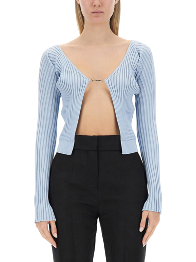 Jacquemus Logo Plaque Knitted Cardigan In Blue