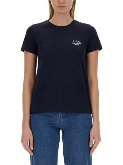 Apc T-shirt With Logo Embroidery In Blue