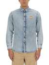 Moschino Blue Patch Denim Shirt In Multicolour