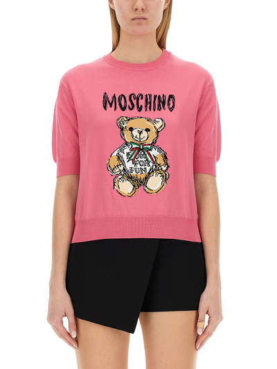 Moschino Drawn Teddy Bear Jersey In Pink