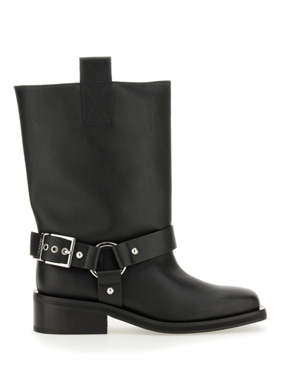 Ganni Mid Calf Recycled Leather Biker Boots In Black