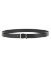 Saint Laurent Cassandre Buckle Grained Leather Belt In Black
