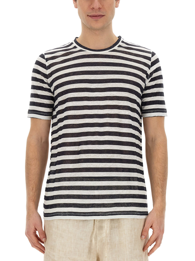 120% Lino Striped T-shirt In Multicolour