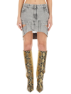 Attico Cut Denim Miniskirt In Grey