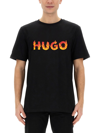 Hugo Cotton-jersey T-shirt With Puffed Flame Logo In Black 001