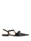 Ganni Multi Bow Pointy Cut Out Black Naplack Ballerinas In Black